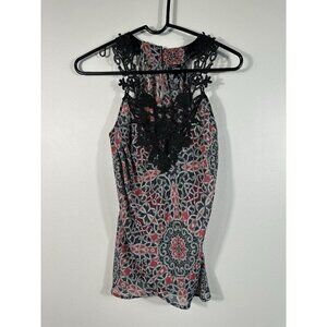Guess Tank Top Womens‎ XS Black Red Lace Sheer Goth Whimsigoth Fairy Grunge